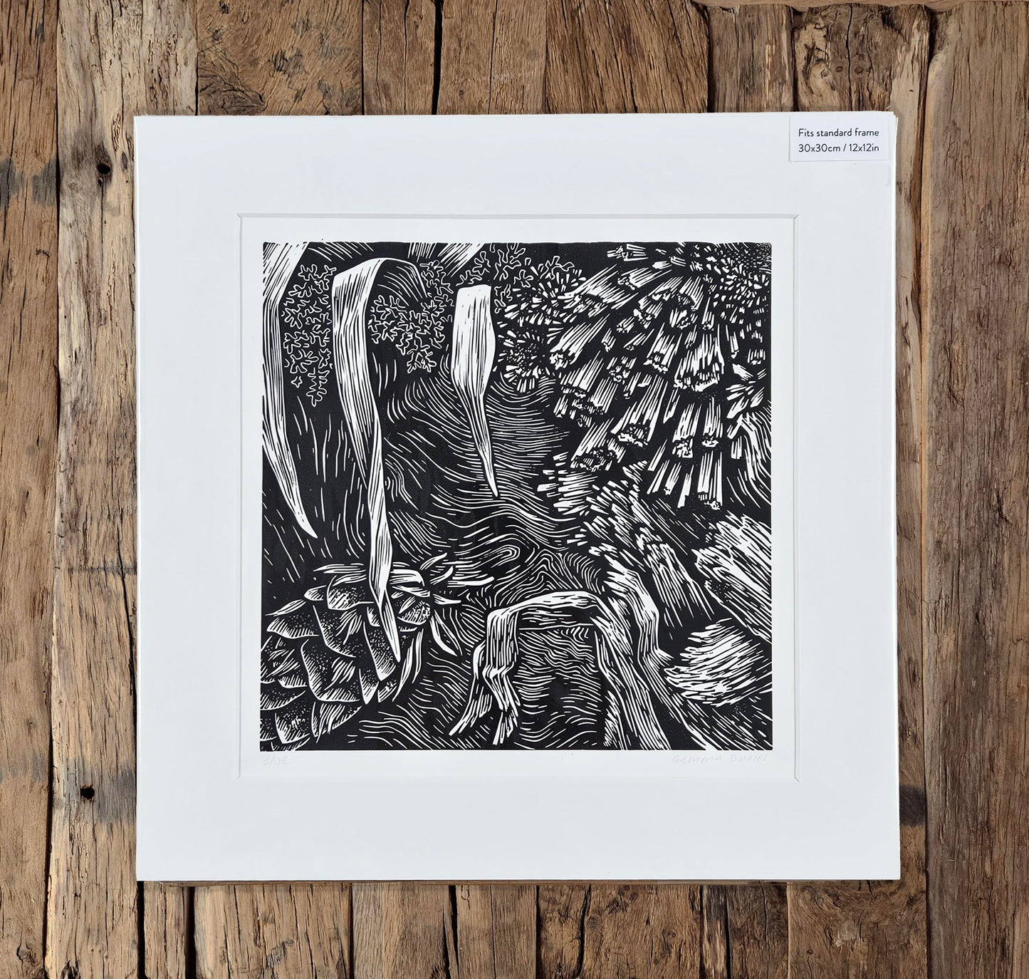 Tree Stump linocut on white