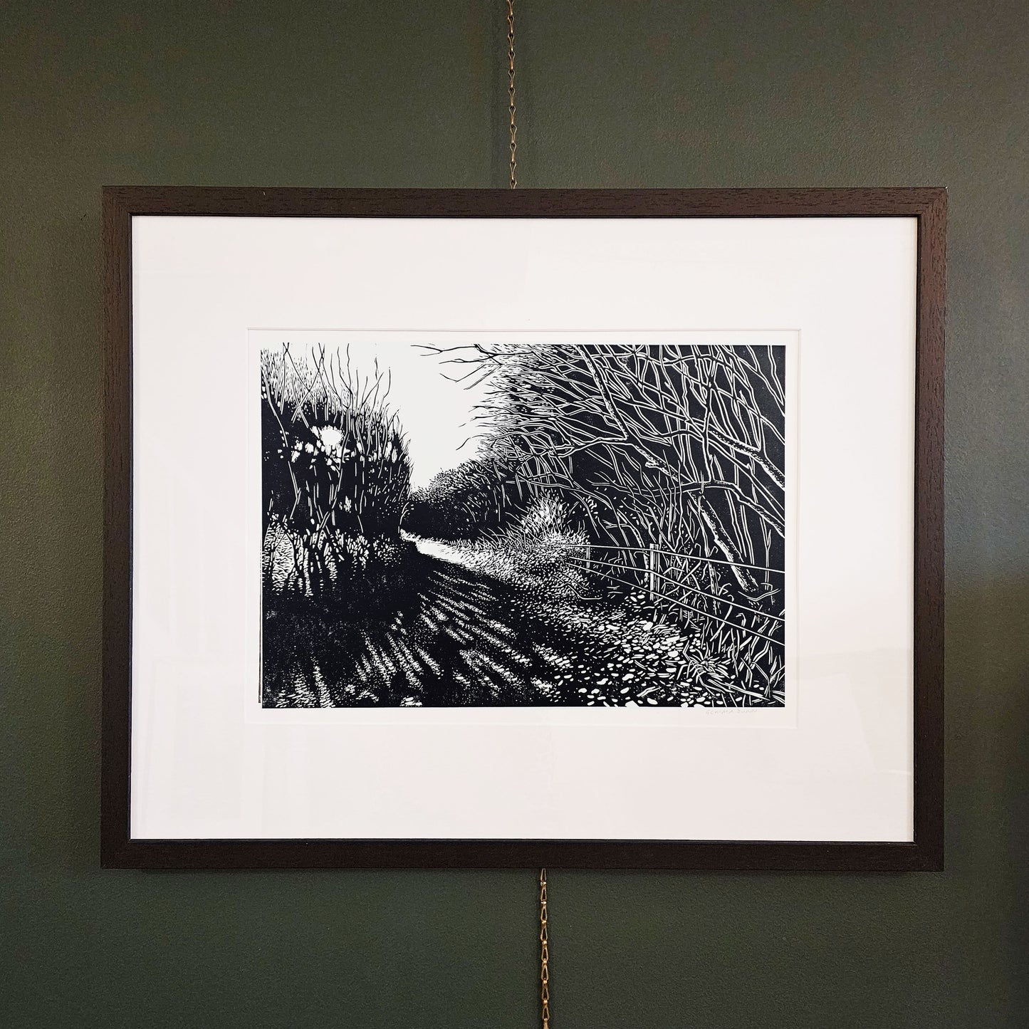 Winter Light linocut on white