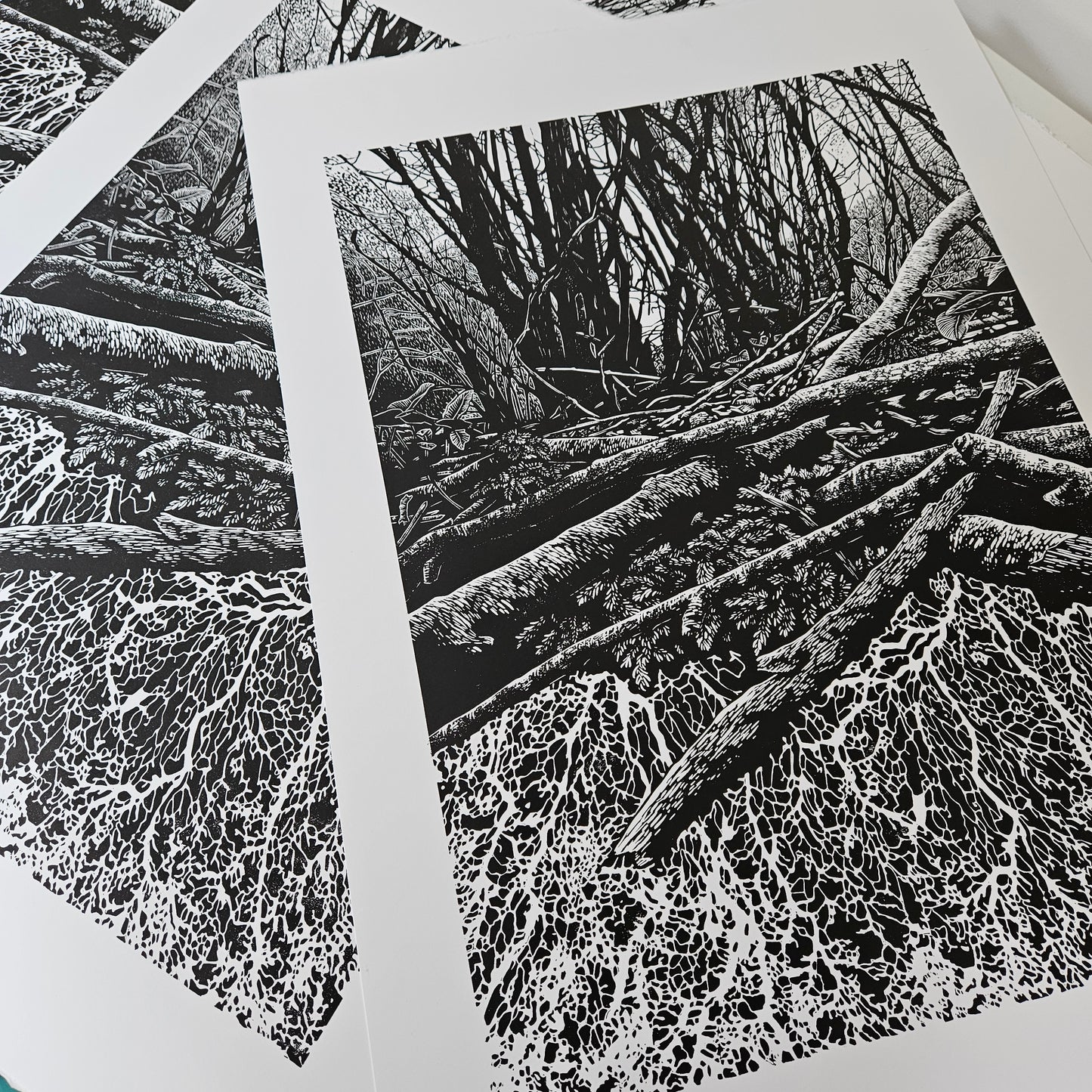 Beneath The Surface linocut on white