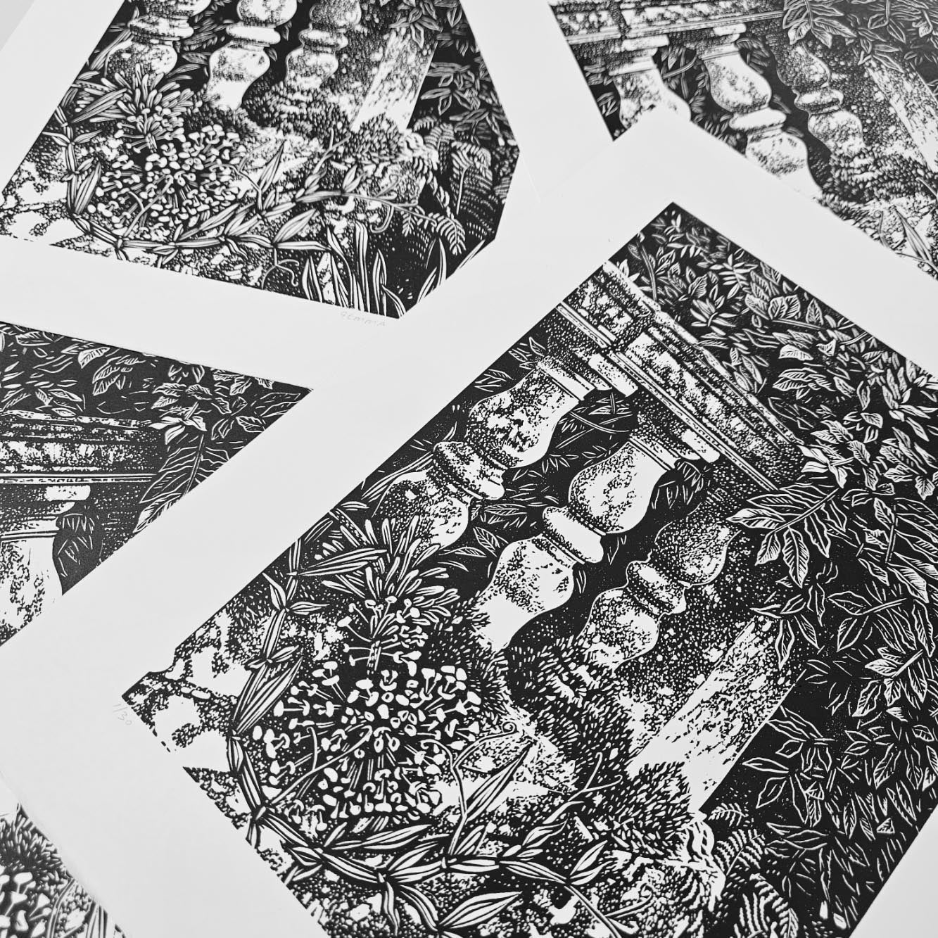 Cascade linocut
