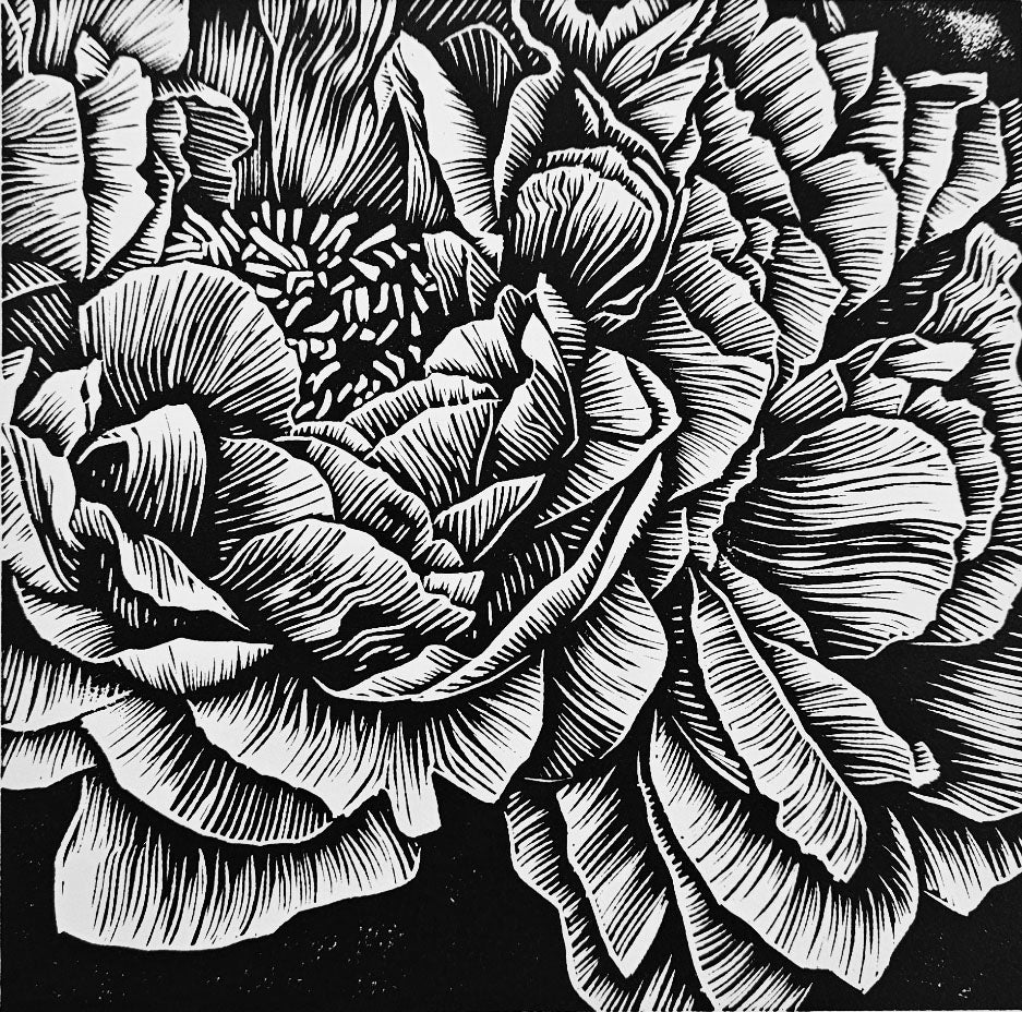 Bunch of Peonies II linocut