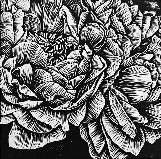 Bunch of Peonies II linocut