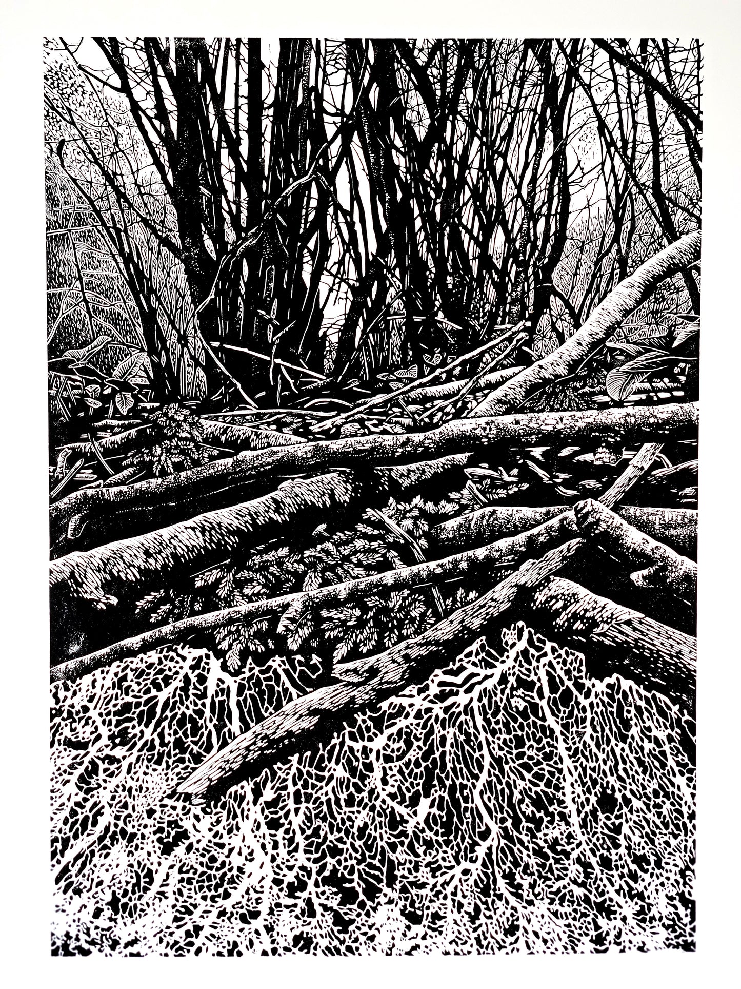 Beneath The Surface linocut on white