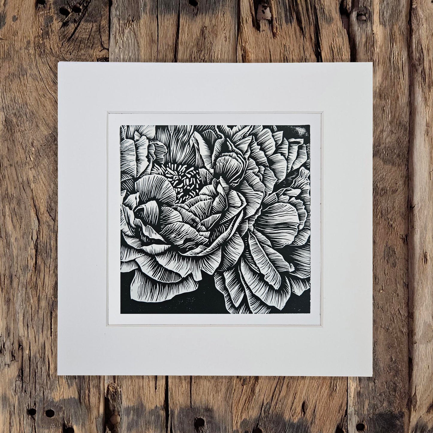 Bunch of Peonies II linocut