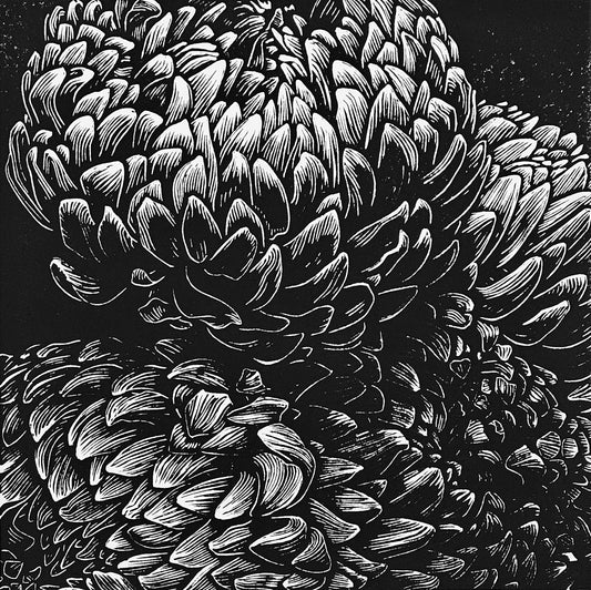 Chrysanthemums linocut