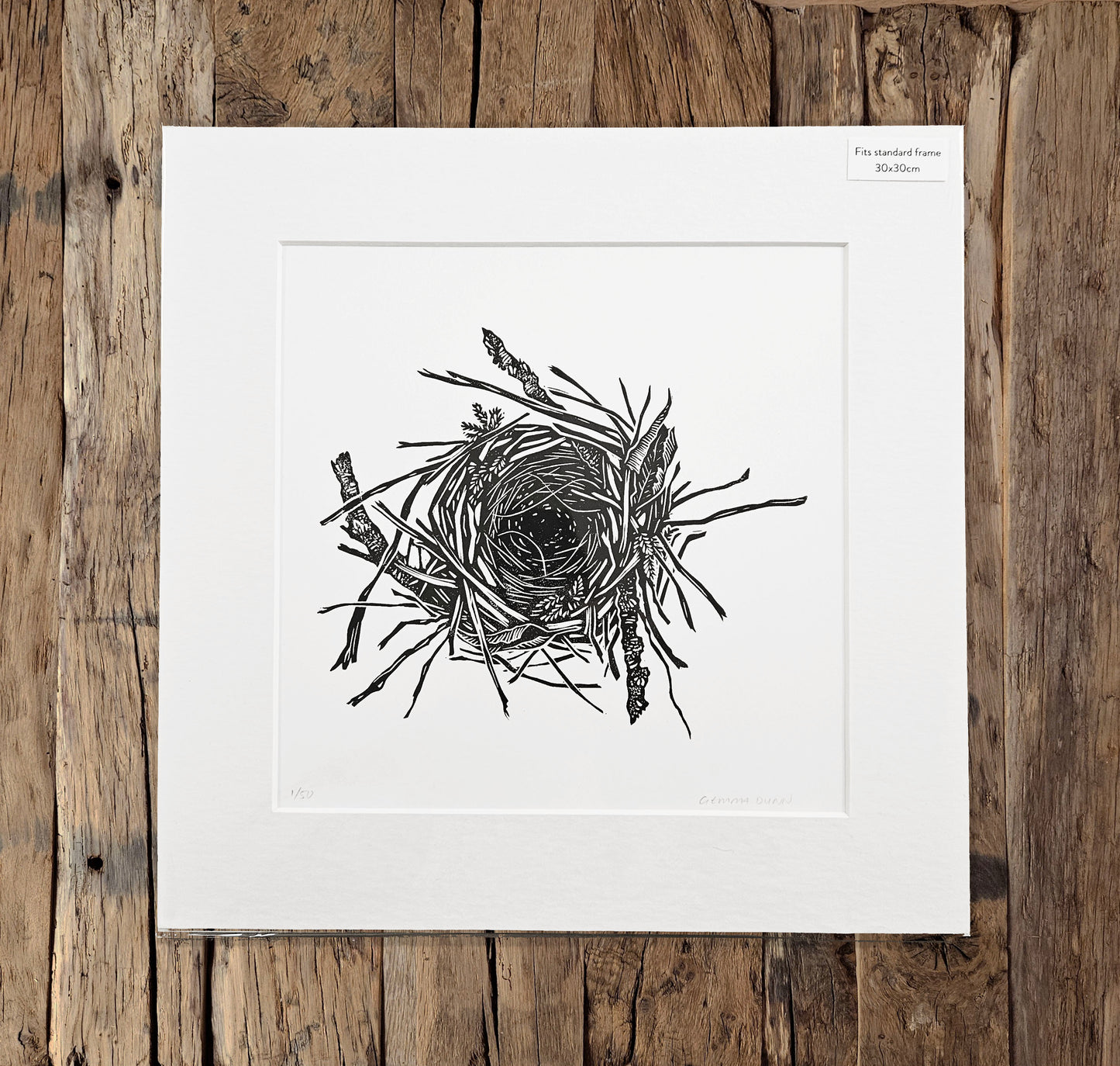 Nest linocut on white