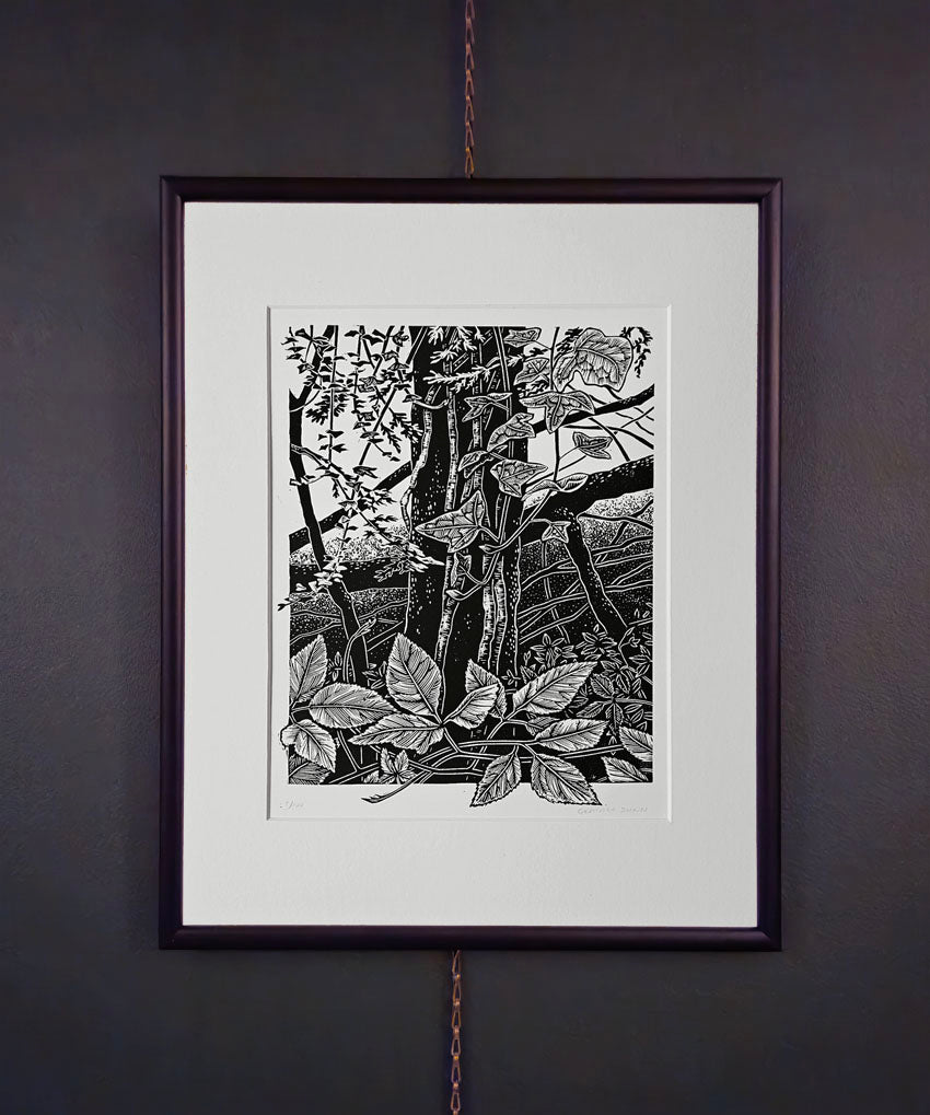 Ivy and Brambles linocut on white