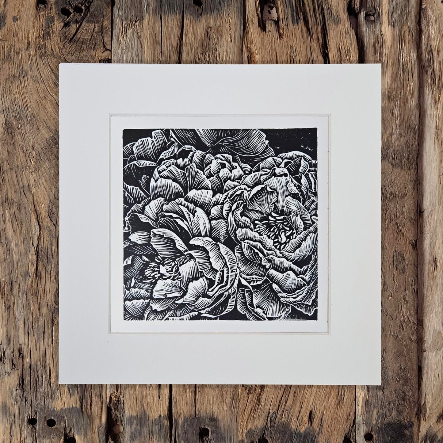 Bunch of Peonies linocut