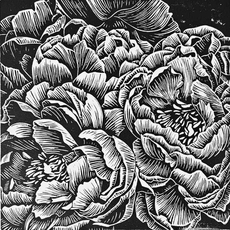 Bunch of Peonies I linocut