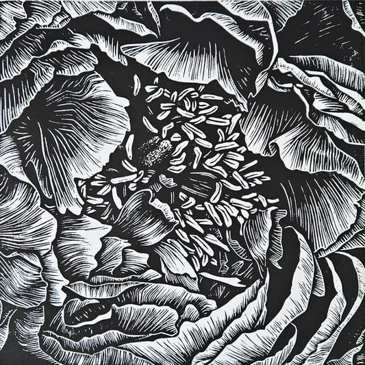 Peony linocut