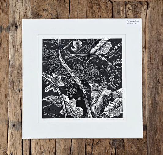 Forest Floor linocut on white